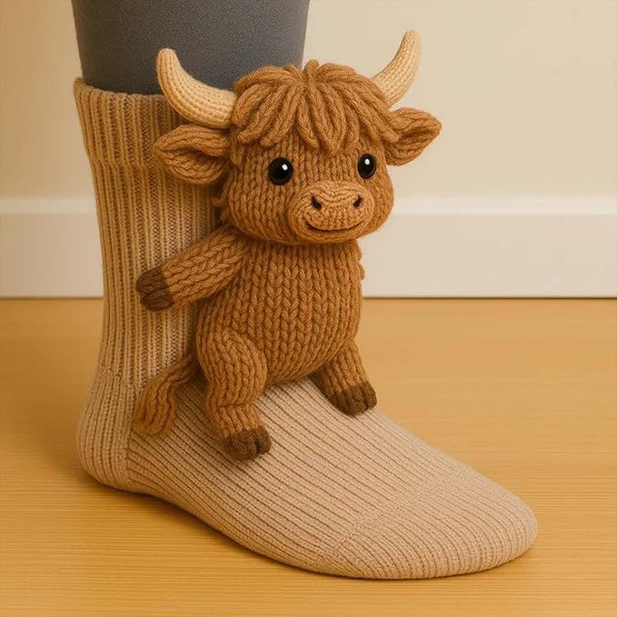 3D Knitted Animal Cuddle Socks in Double-Layer Cotton