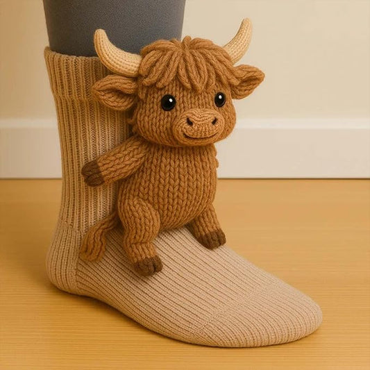 3D Knitted Animal Cuddle Socks in Double-Layer Cotton