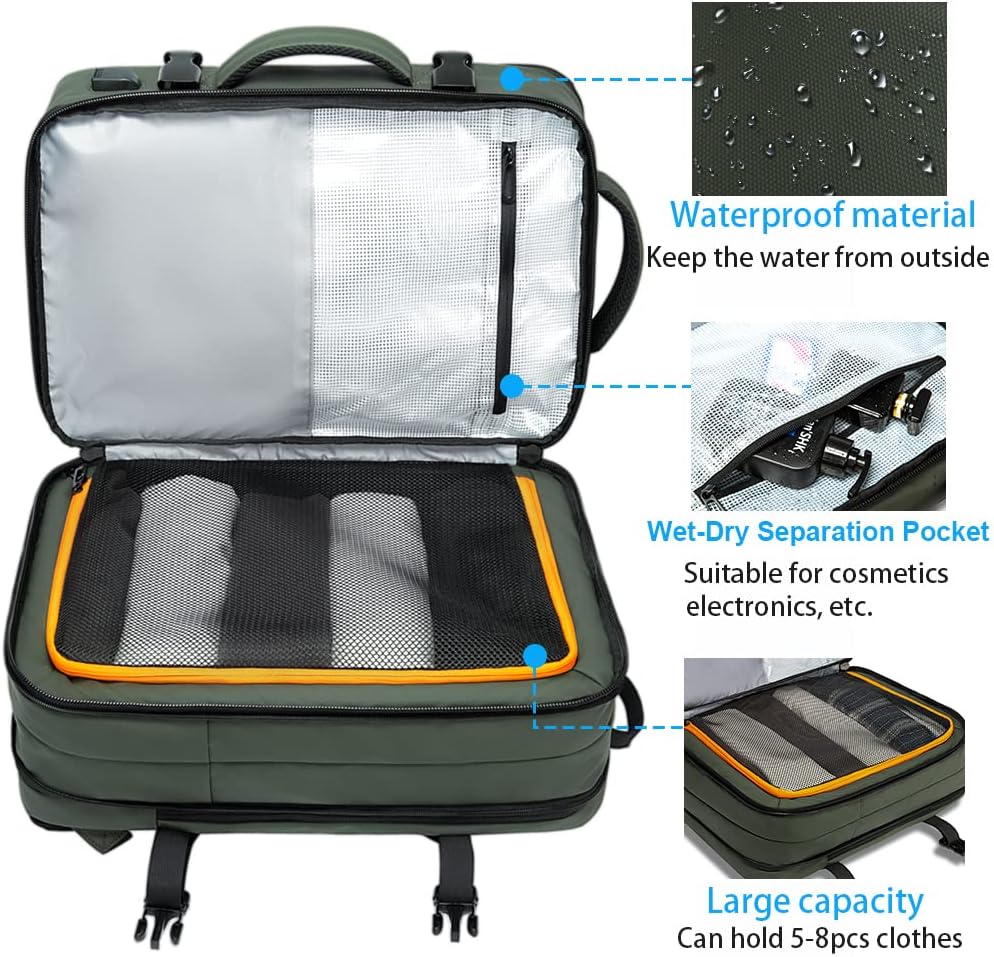 Expandable Waterproof Travel Backpack 26-45L with Laptop Sleeve and Duffle Carry