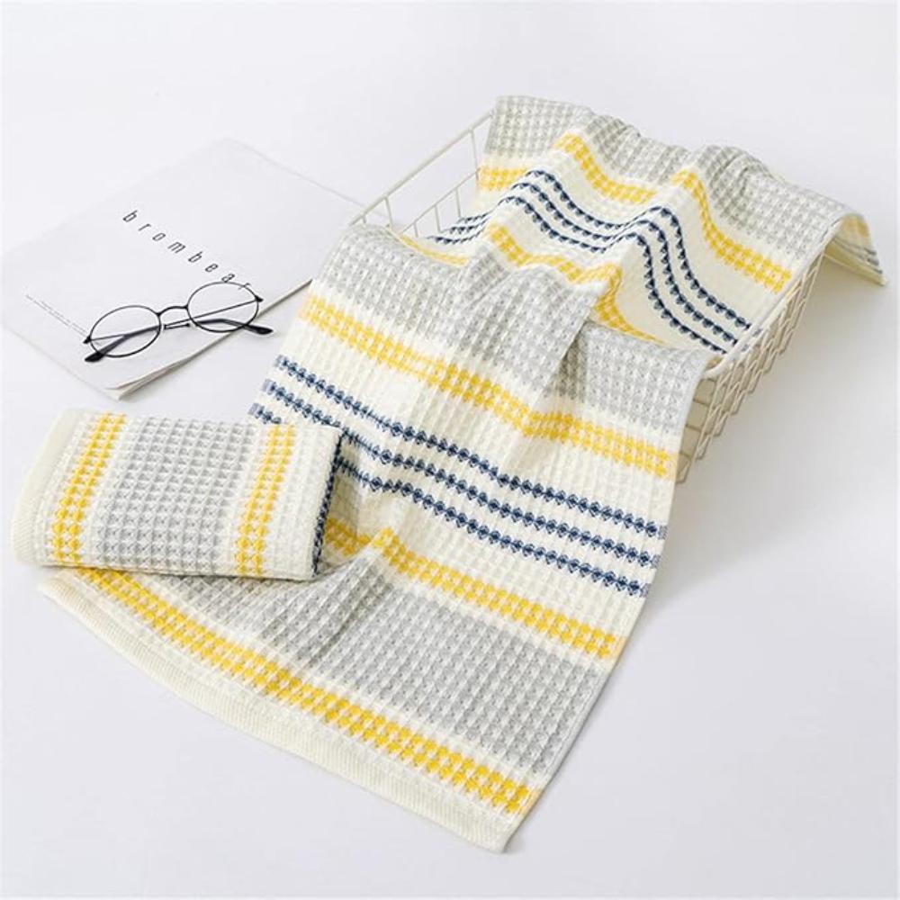 Colorblock Striped Cotton Bath Towel - Soft Honeycomb Weave