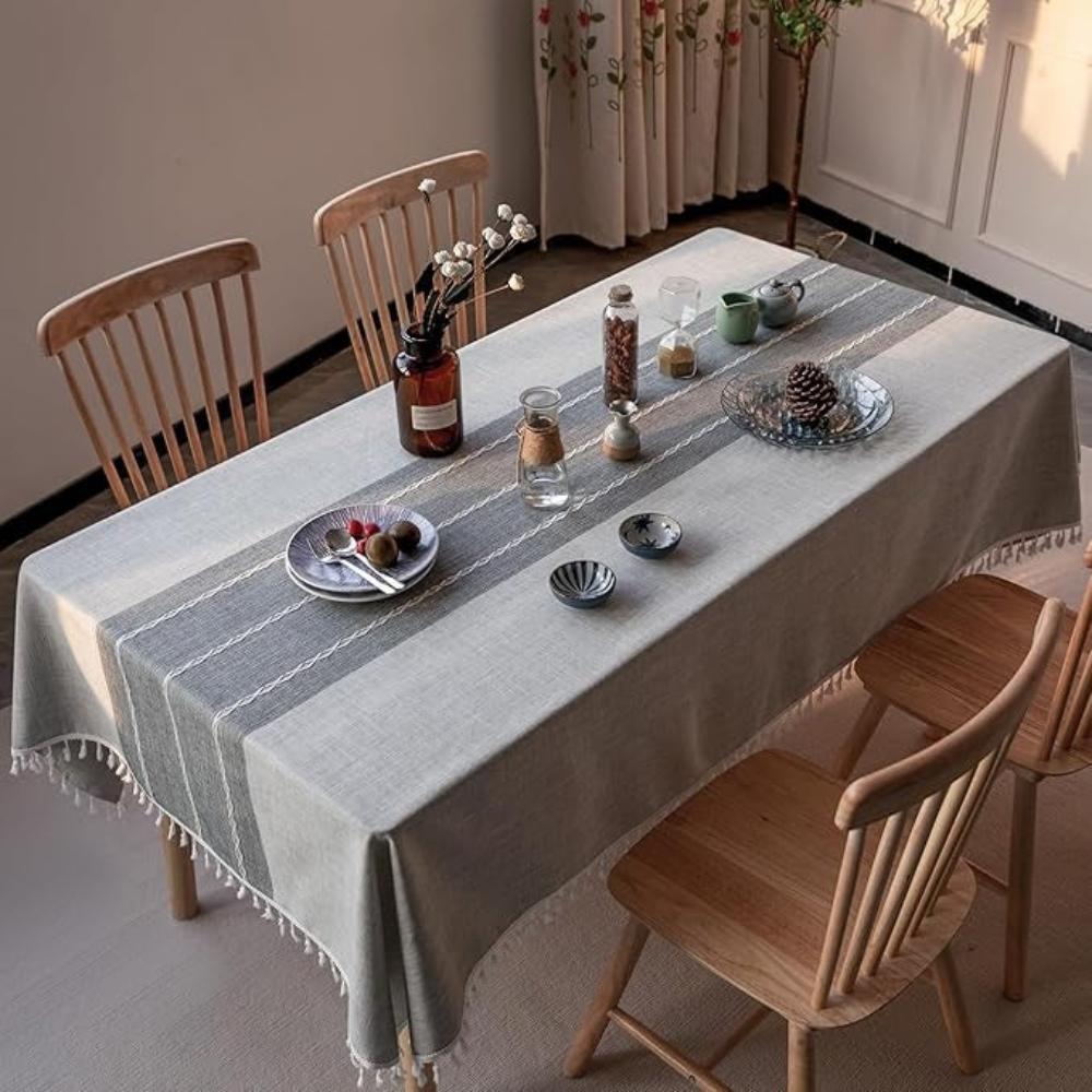 Linen Rustic Tablecloth with Tassel Accents