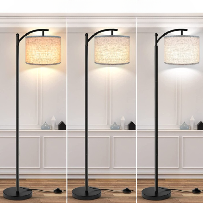 Industrial Metal Floor Lamp with 3 Color Temperature LED Bulb and White Shades