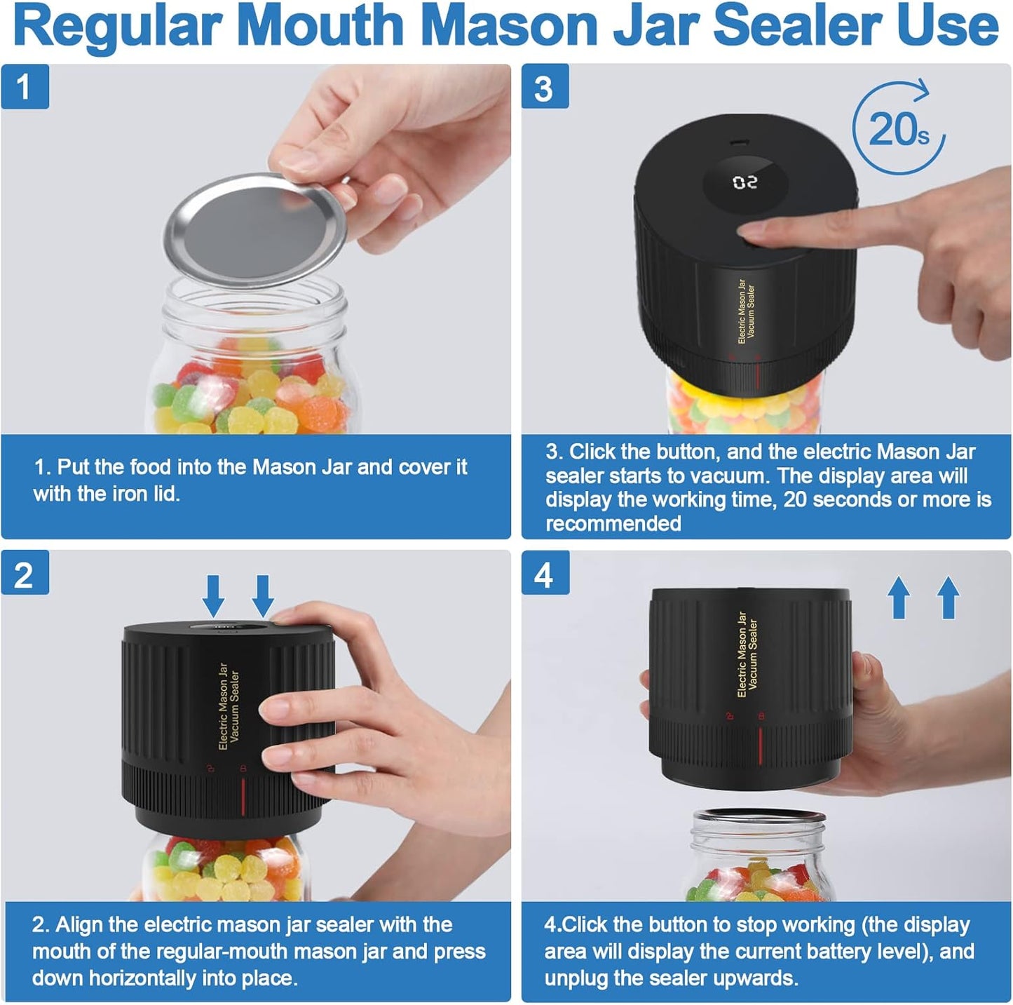 Electric Vacuum Sealer for Mason Jars - Quick Food Preservation