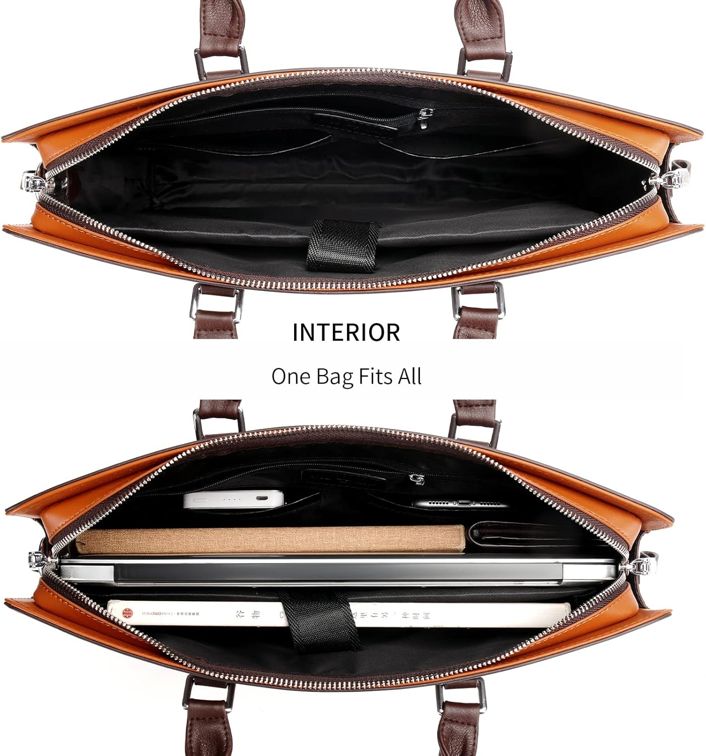 Genuine Leather Multi-Compartment Briefcase for Laptops up to 15.6 Inches