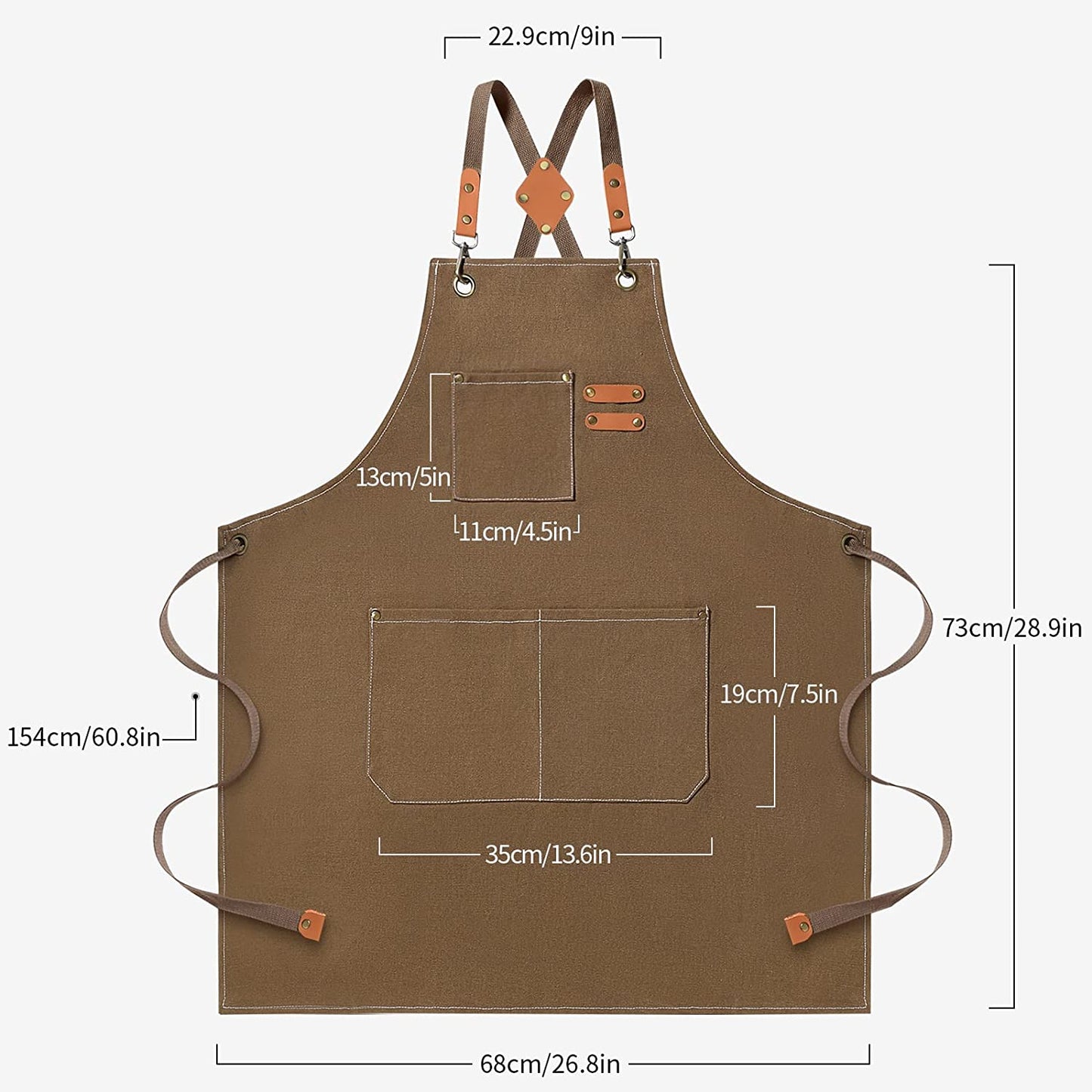Durable Canvas Stain Resistant Apron with Pockets and Cross-Back Straps
