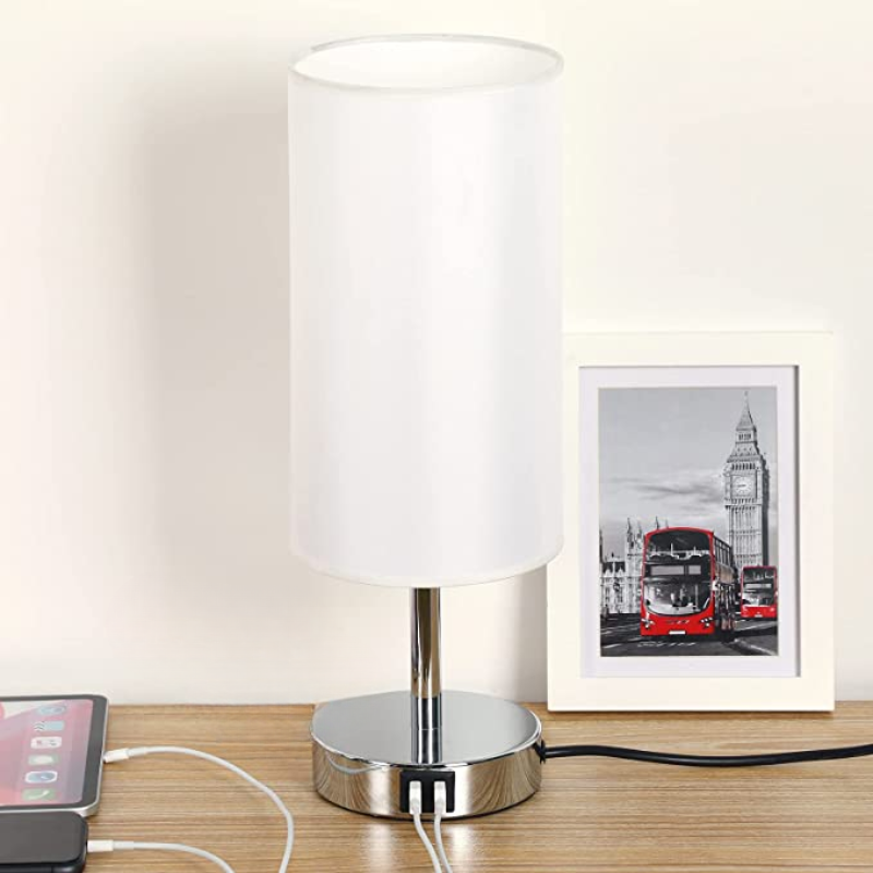 Touch-Control Dimmable USB Table Lamp with Linen Shade