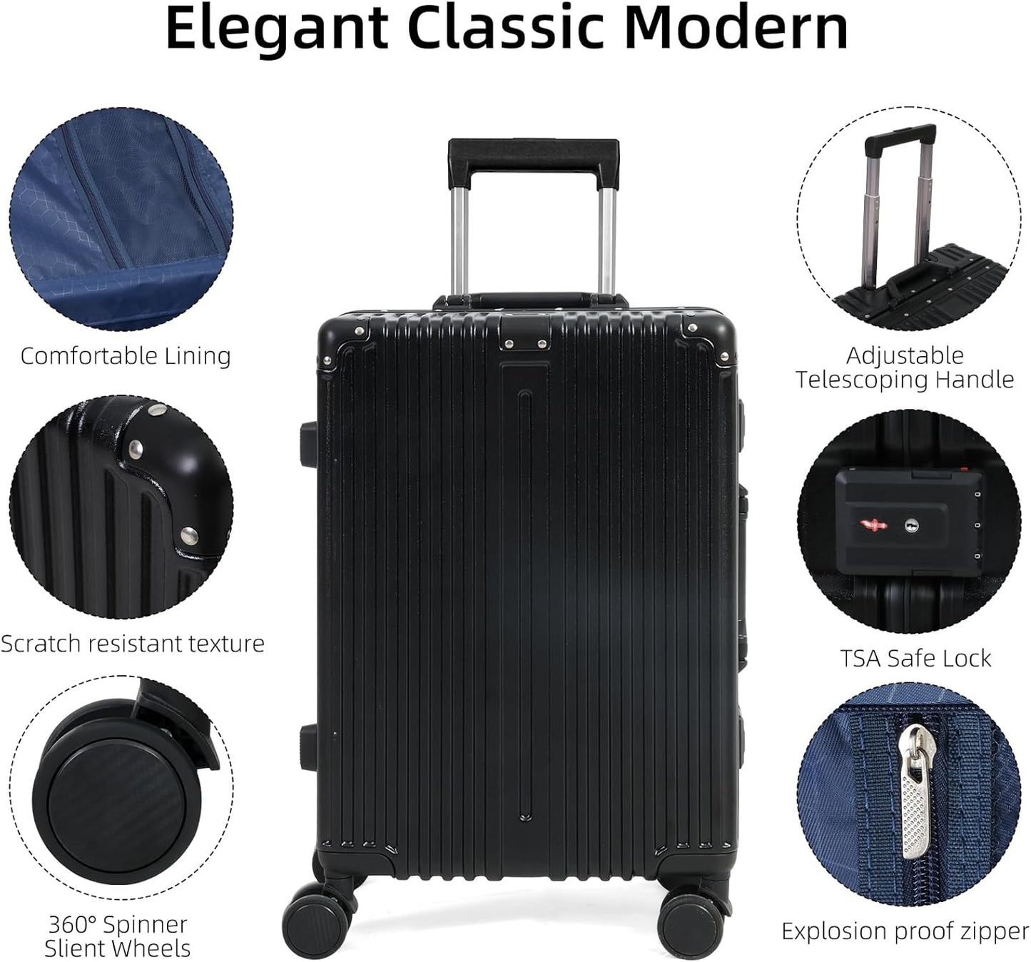 Aluminium Carry-On Luggage with TSA Lock and Silent Wheels