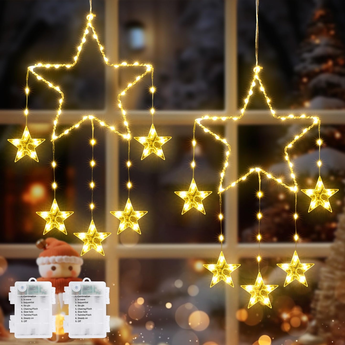95cm Battery Operated Christmas Star Lights with 84 LEDs and Timer, Warm White