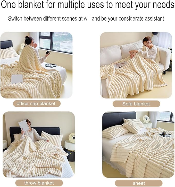Double-Sided Plush Faux Rabbit Fur Throw Blanket