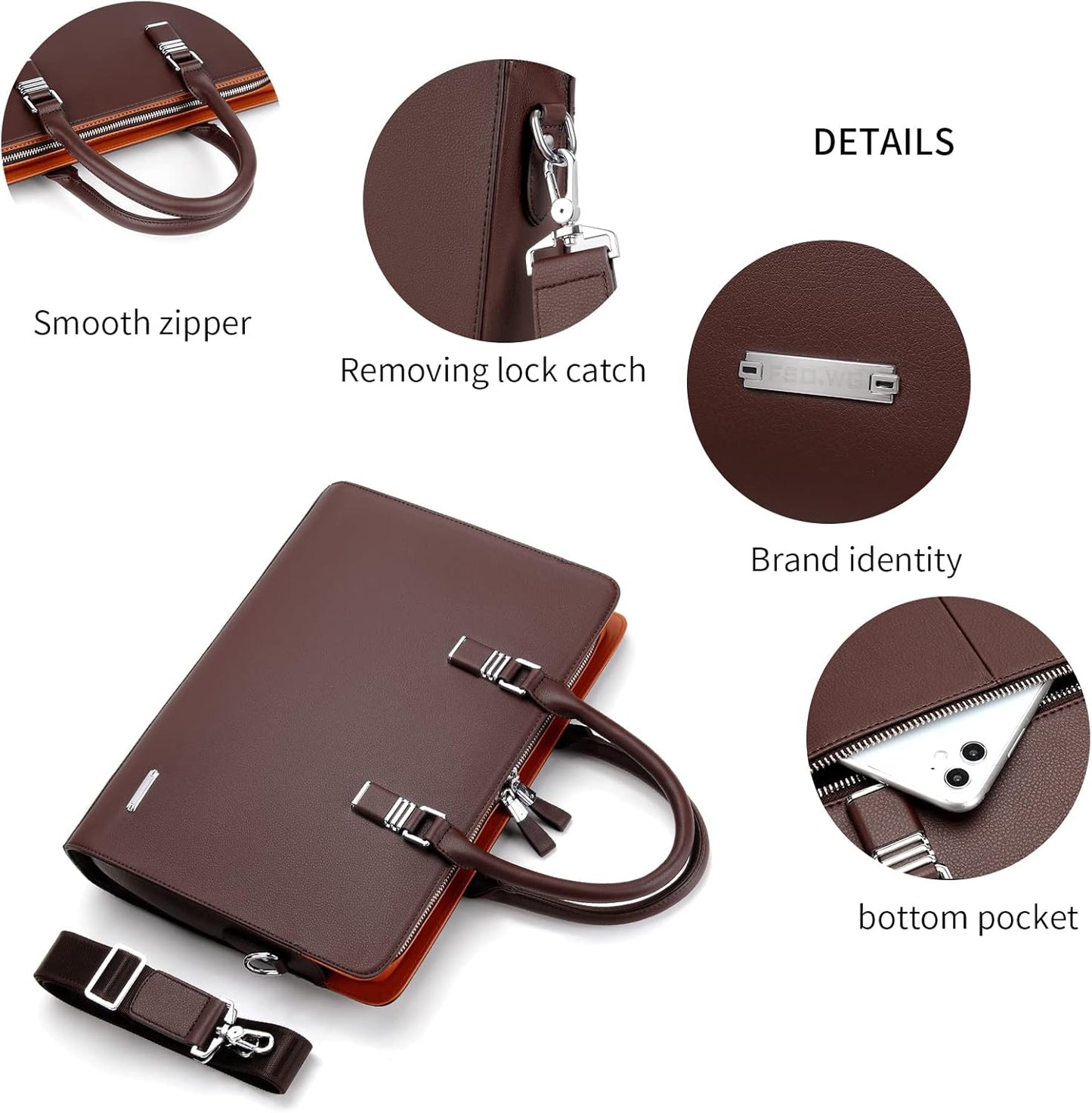 Genuine Leather Multi-Compartment Briefcase for Laptops up to 15.6 Inches