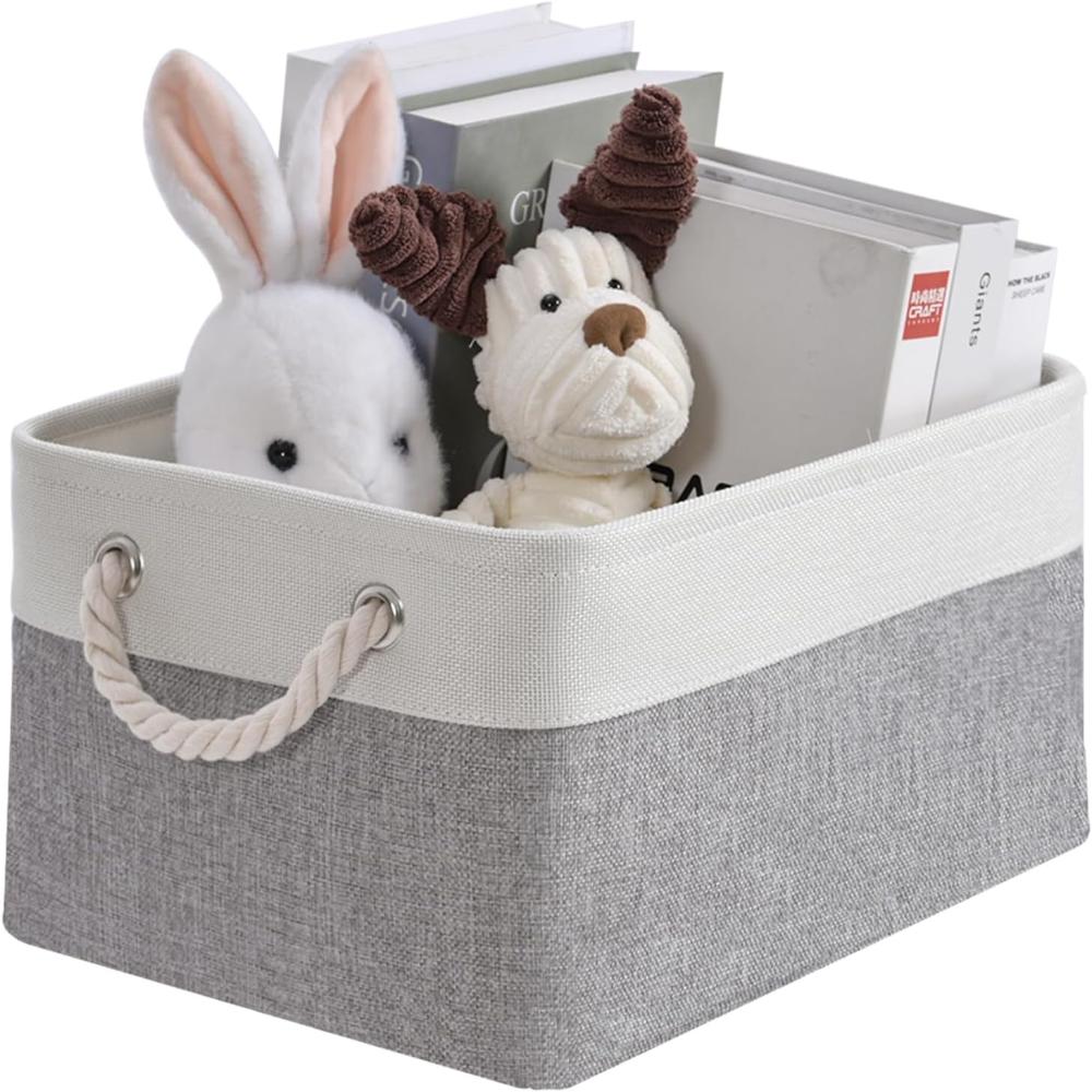 Foldable Cotton Linen Storage Basket with Rope Handles