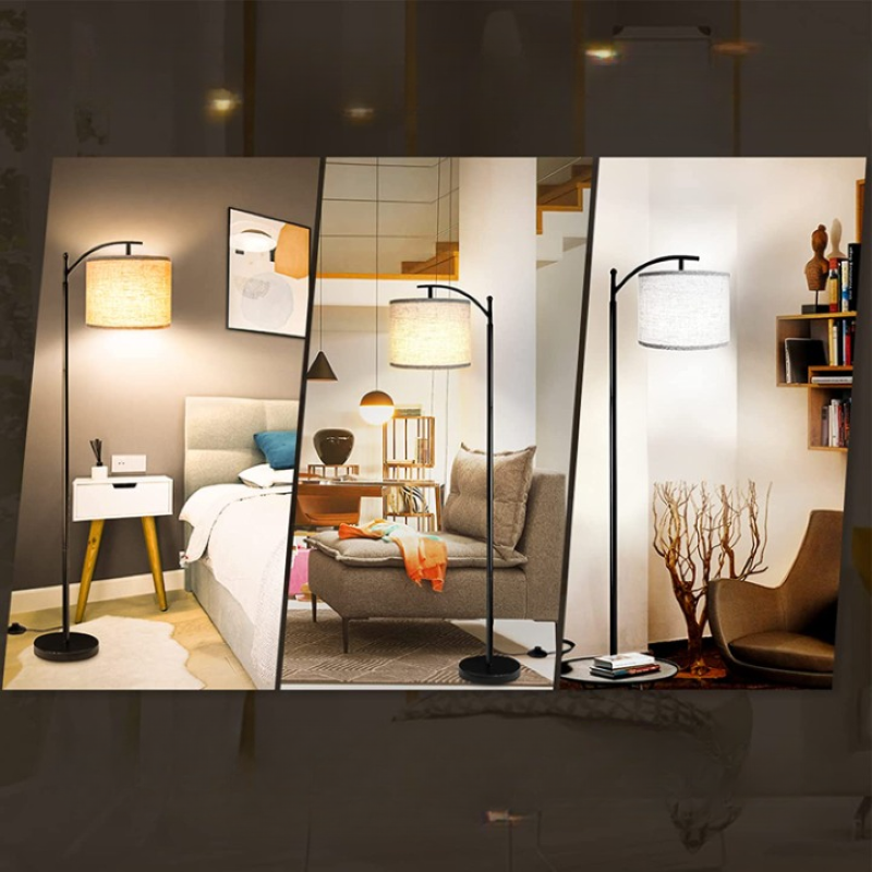 Industrial Metal Floor Lamp with 3 Color Temperature LED Bulb and White Shades