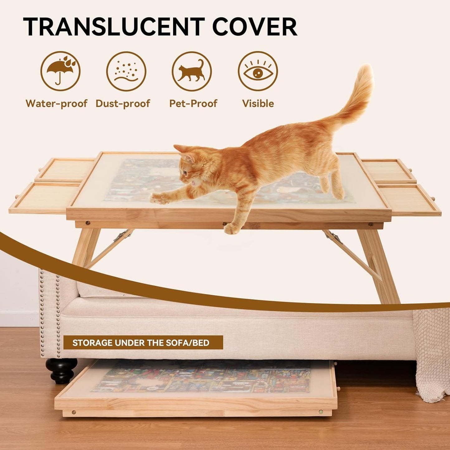 Foldable Puzzle Table with Drawers for 1500-Piece Puzzles