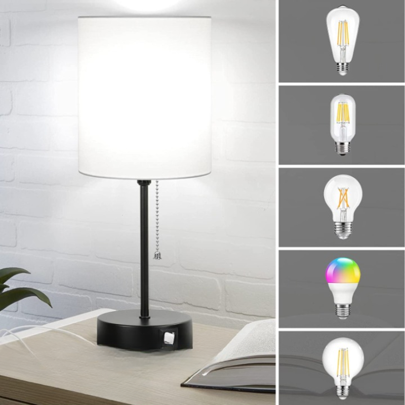 Gray Table Lamps Set of 2 with USB Ports and AC Outlet, Modern Minimalist Design