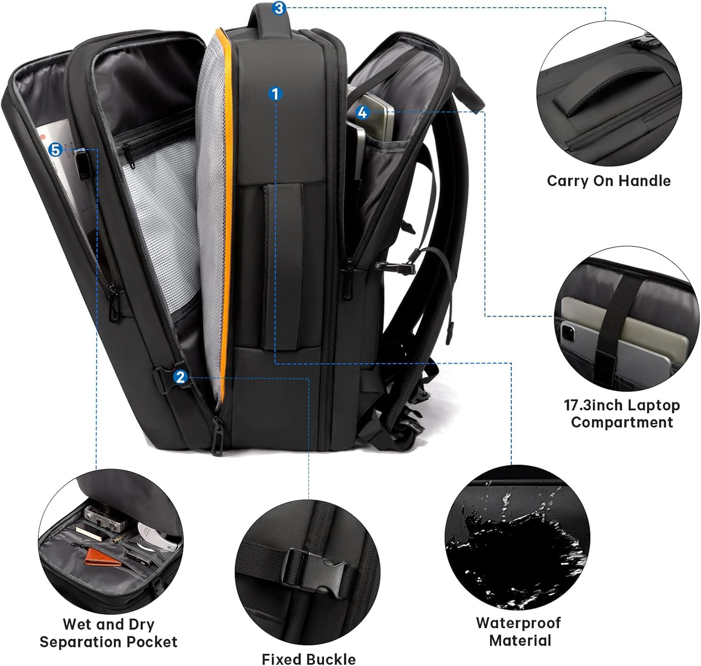 Expandable Waterproof Travel Backpack 26-45L with Laptop Sleeve and Duffle Carry