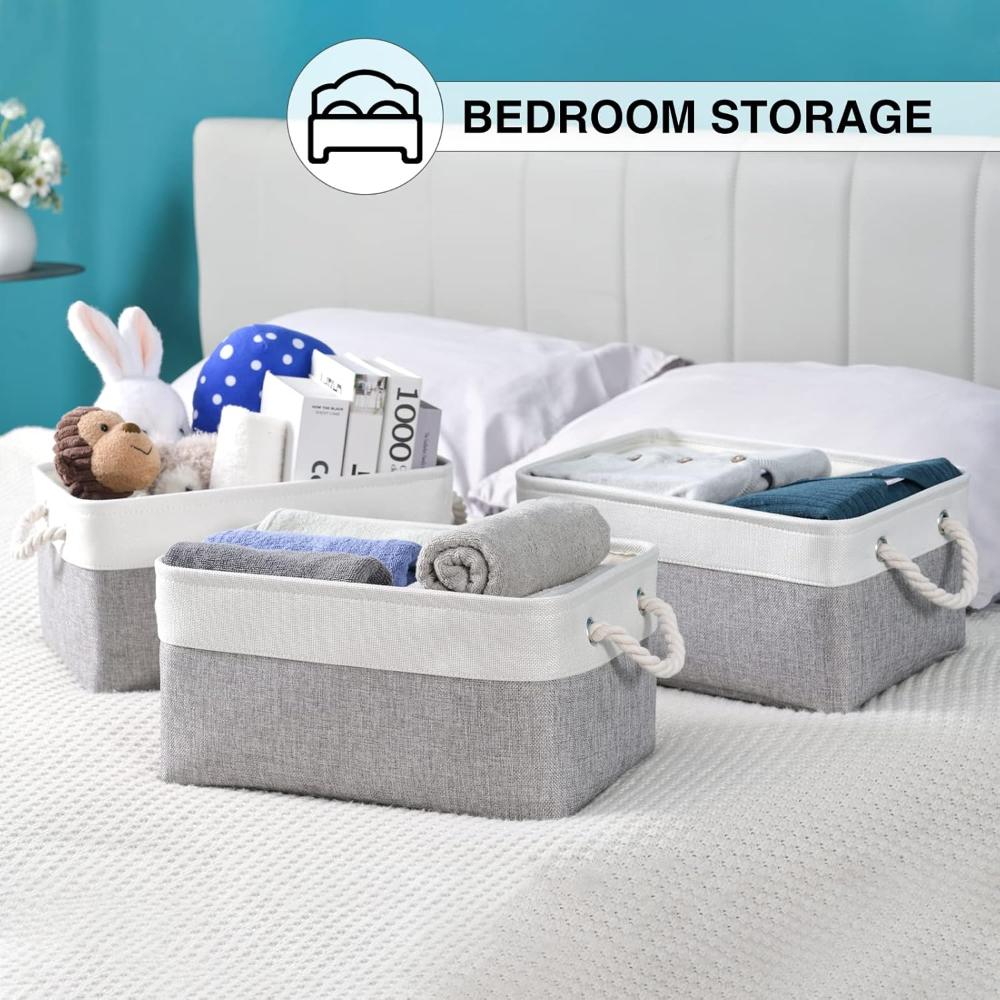 Foldable Cotton Linen Storage Basket with Rope Handles