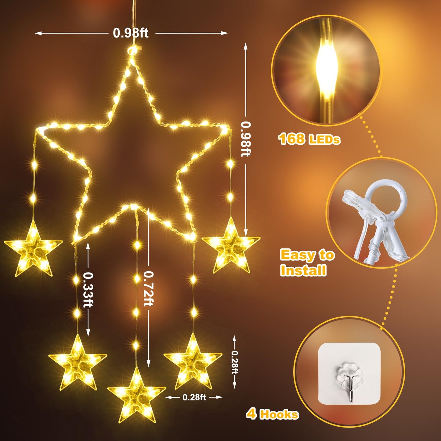 95cm Battery Operated Christmas Star Lights with 84 LEDs and Timer, Warm White