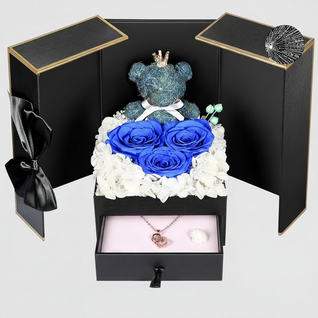 Eternal Roses with I Love You Necklace and Moss Bear Gift Set