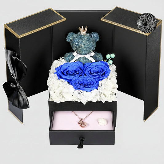 Eternal Roses with I Love You Necklace and Moss Bear Gift Set