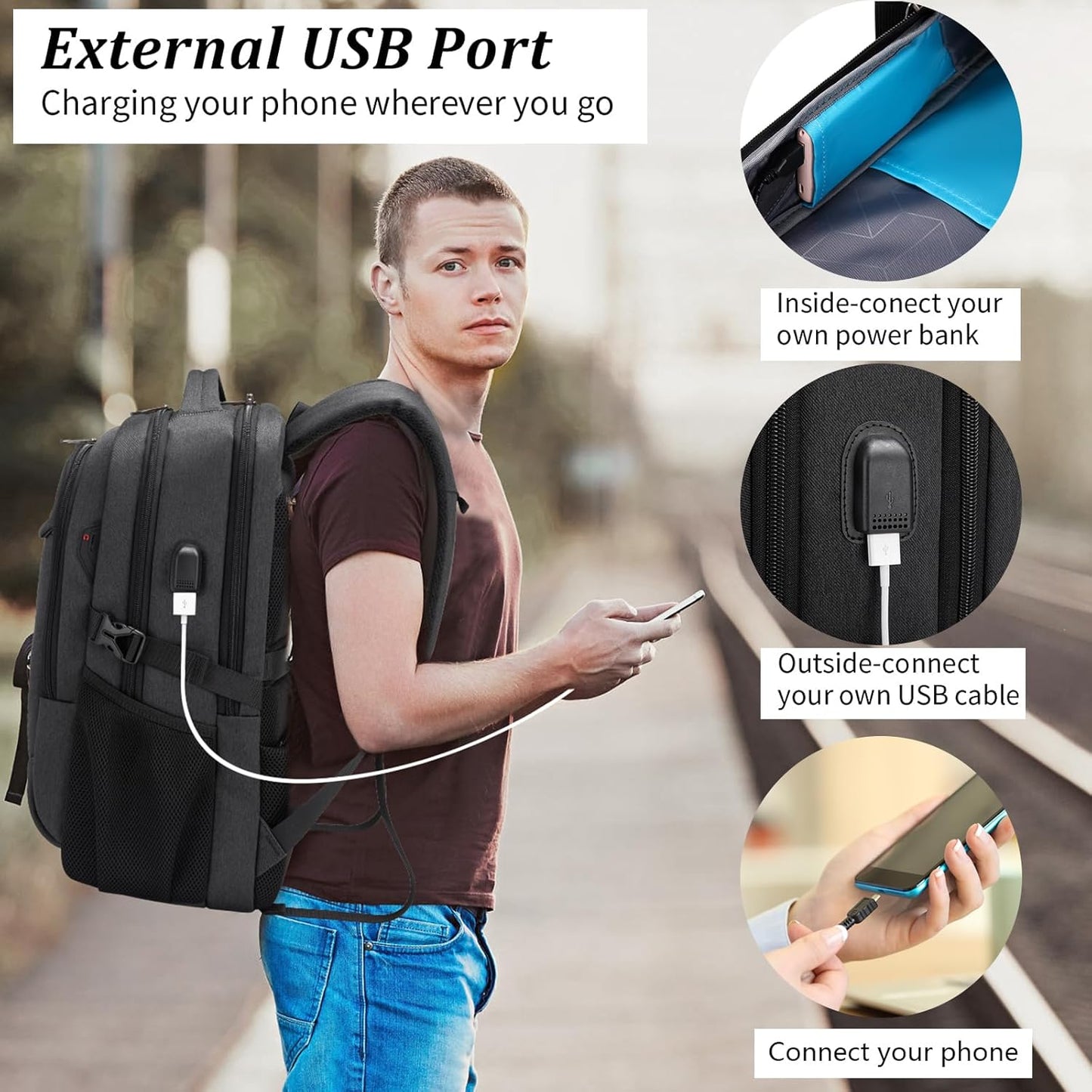 Water-Resistant Laptop Backpack with USB Port and Anti-Theft Design