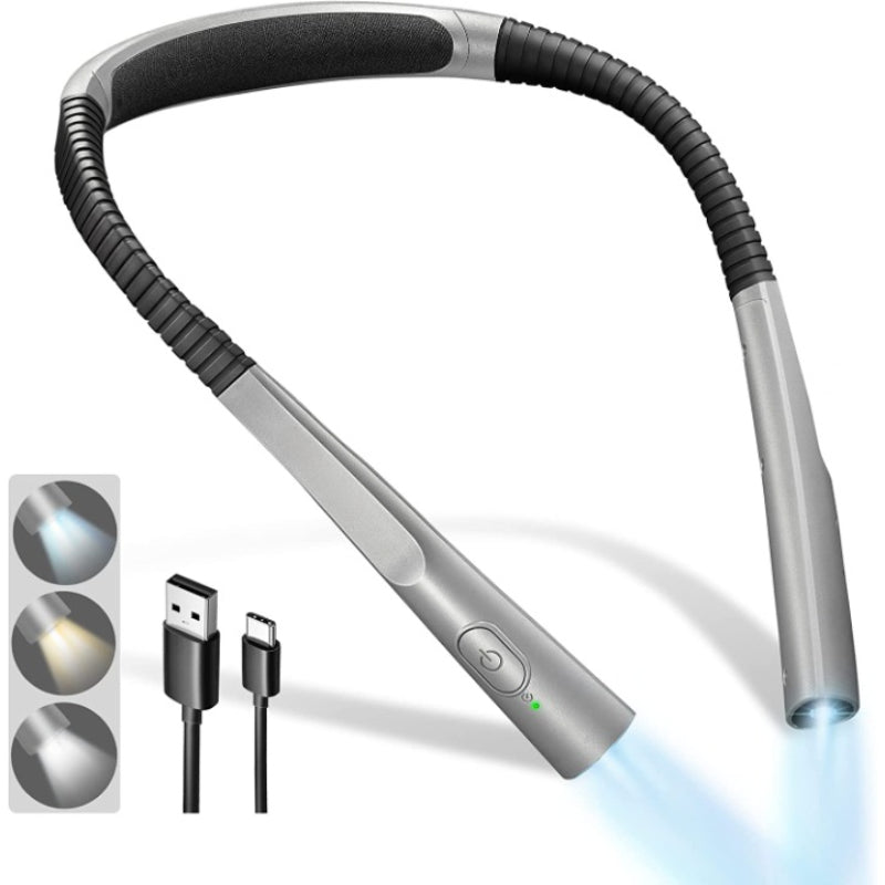 LED Neck Reading Lamp with Flexible Arm, Rechargeable, 3 Colors, 6 Brightness Levels, Eye-Friendly Design