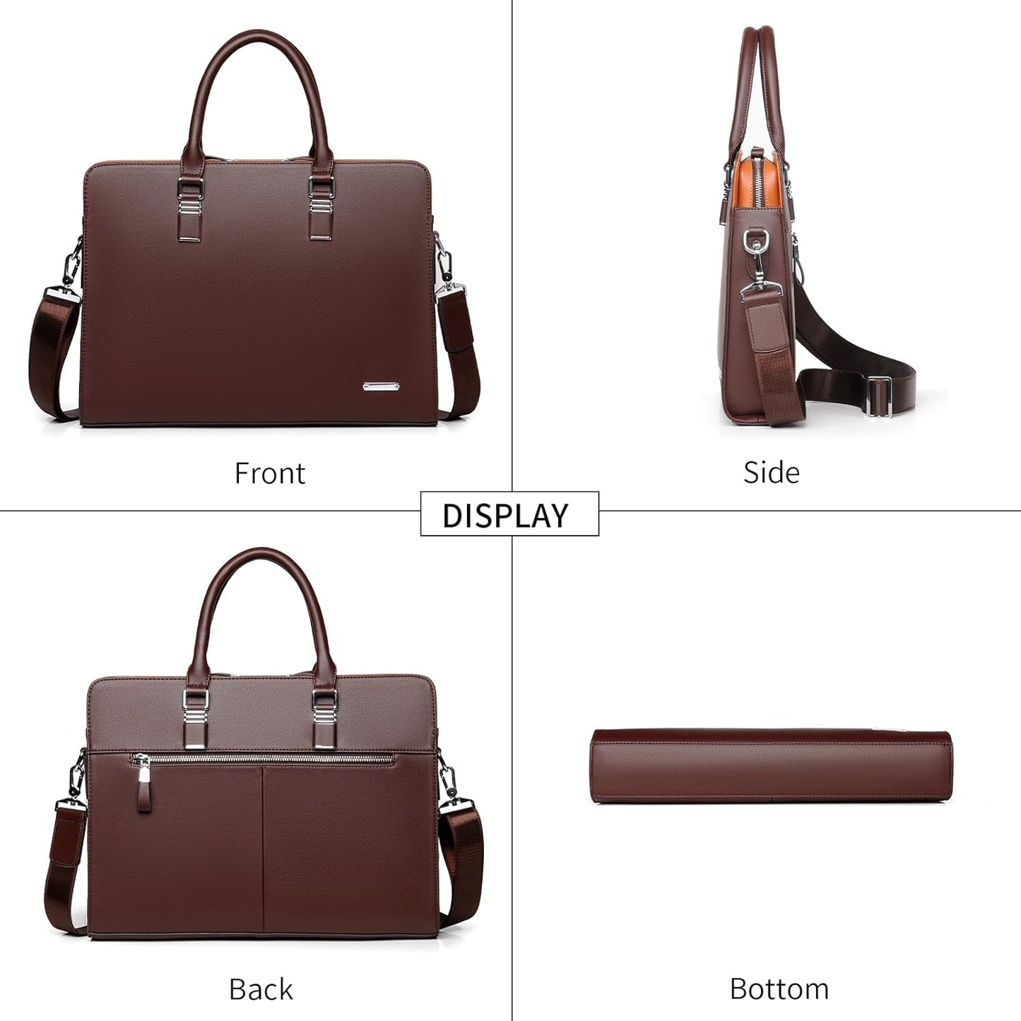 Genuine Leather Multi-Compartment Briefcase for Laptops up to 15.6 Inches