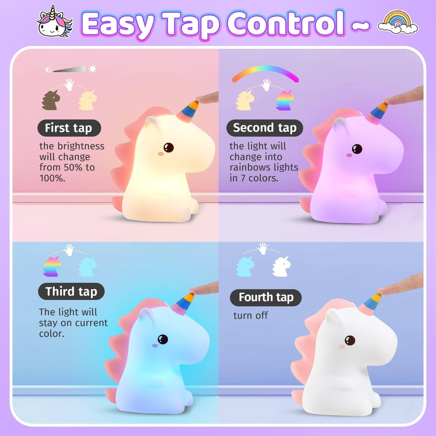 Unicorn Night Lamp with Adjustable Brightness and Gentle Light