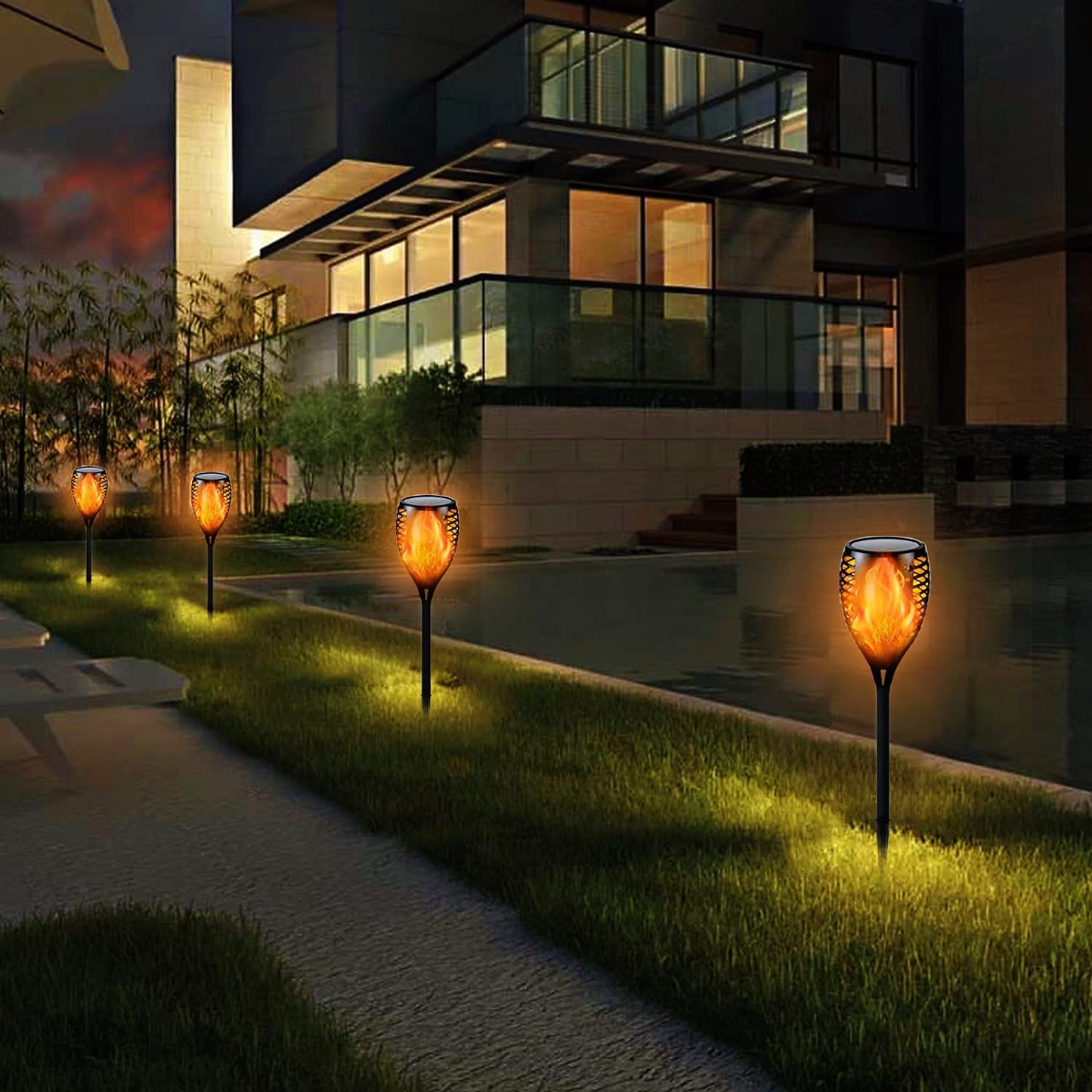 Solar-Powered Flickering Flame Torch Light