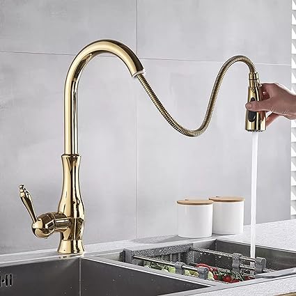 Brass Pull-Out Kitchen Faucet with 360° Rotation and Single Handle