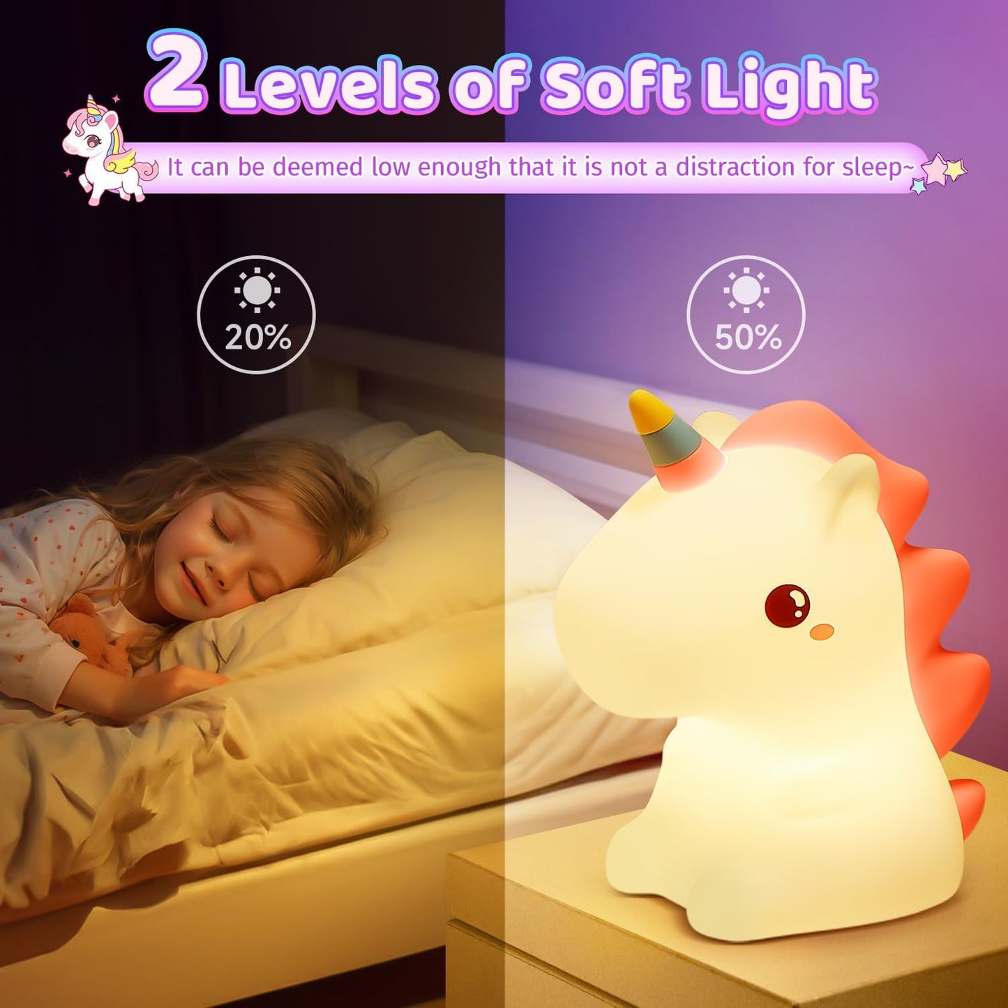 Unicorn Night Lamp with Adjustable Brightness and Gentle Light