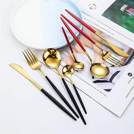 Luxurious 24-Piece Gold and Silver Stainless Steel Cutlery Set