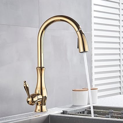 Brass Pull-Out Kitchen Faucet with 360° Rotation and Single Handle