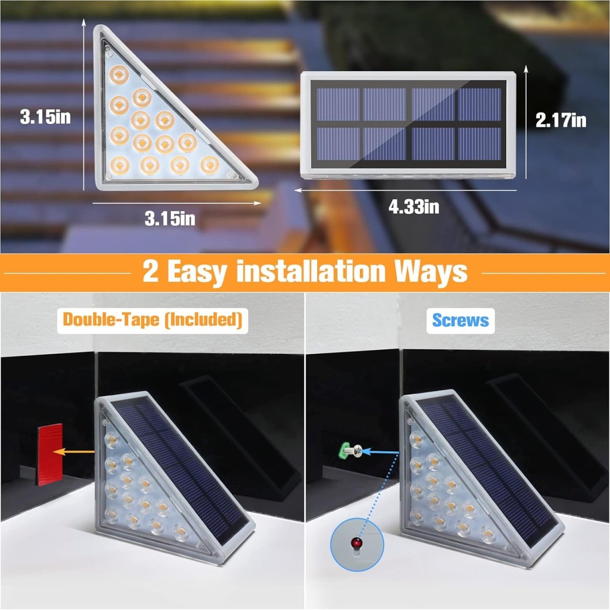 Waterproof Solar LED Stair Lights - Automatic Outdoor Pathway Lighting