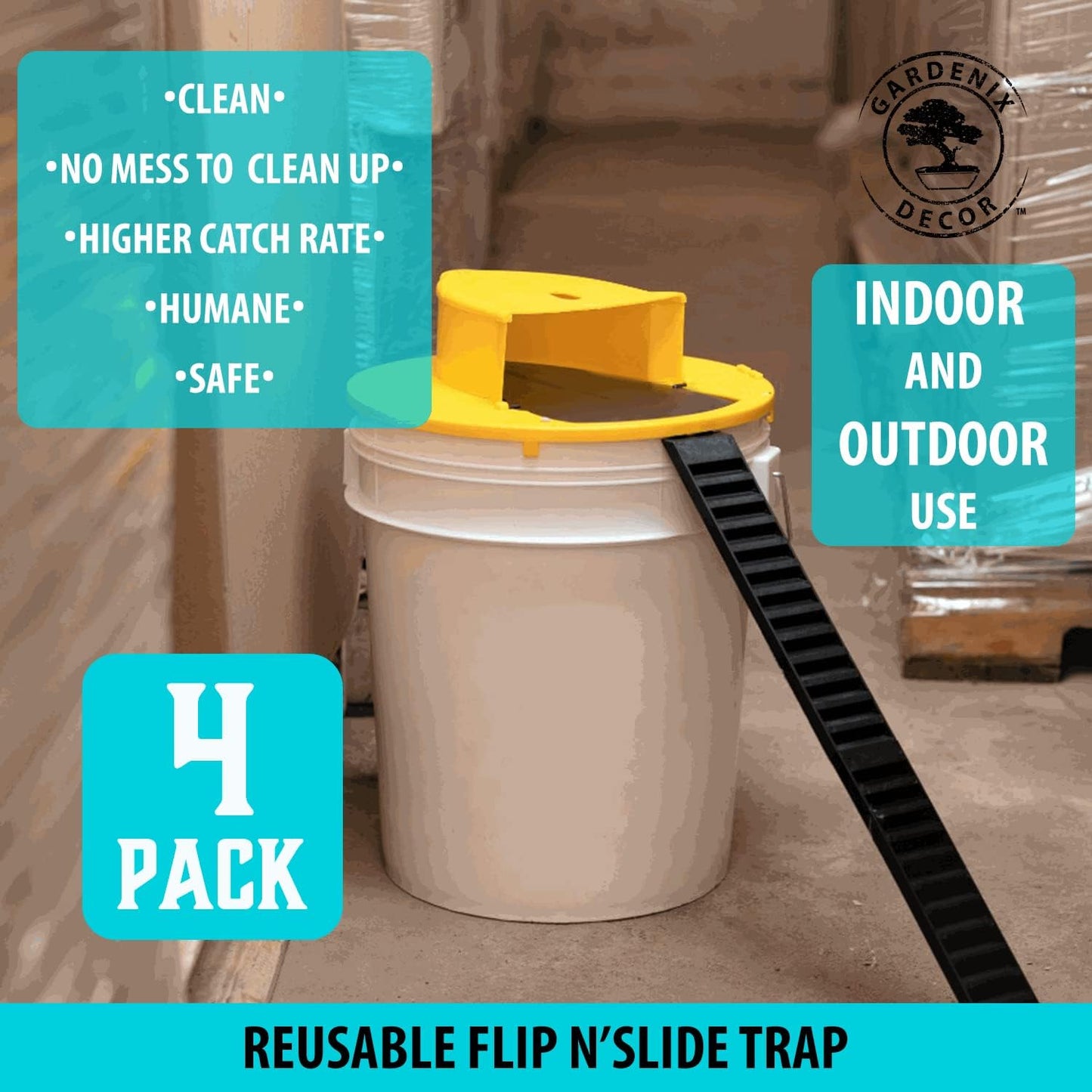 Automatic Bucket Lid Mouse Trap for Rodent Control - 4-Pack