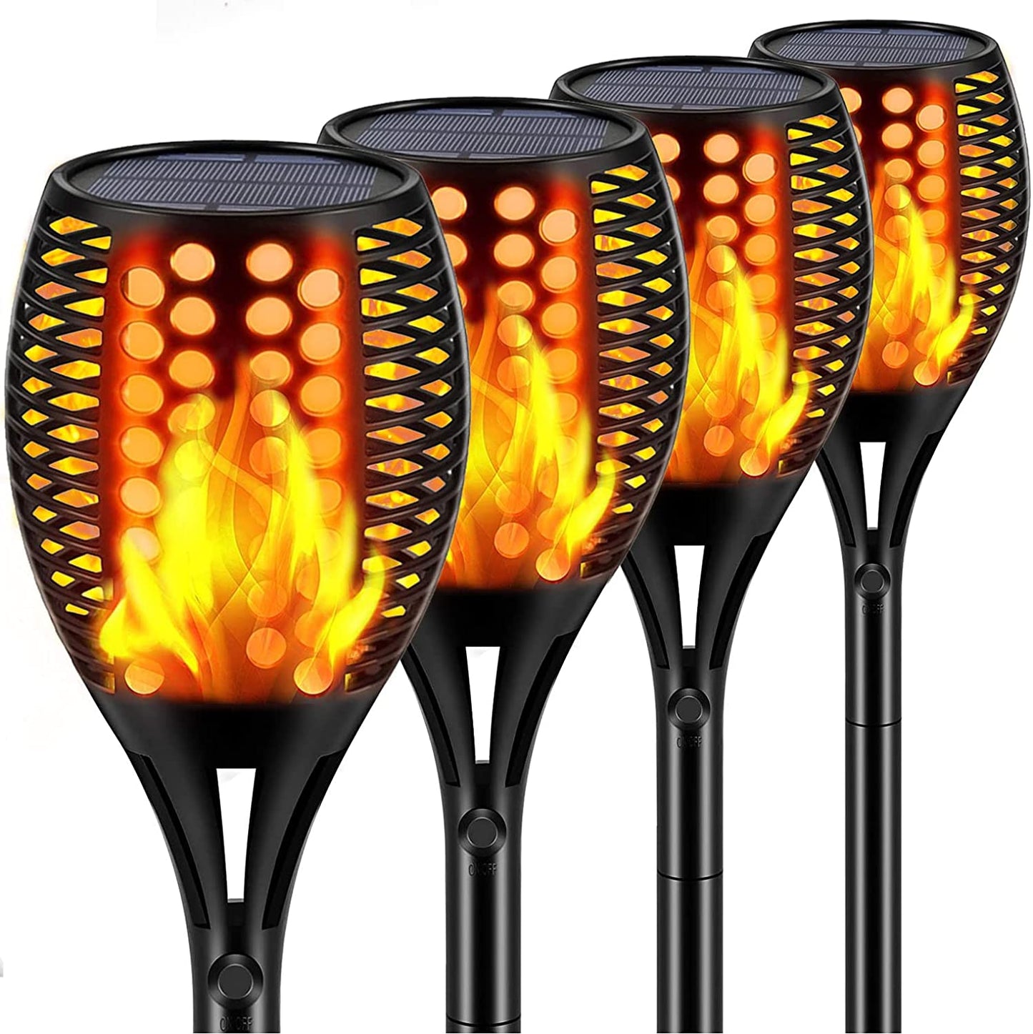 Solar Tiki Torch with Flickering Flame Effect - 42.9-Inch Outdoor Light