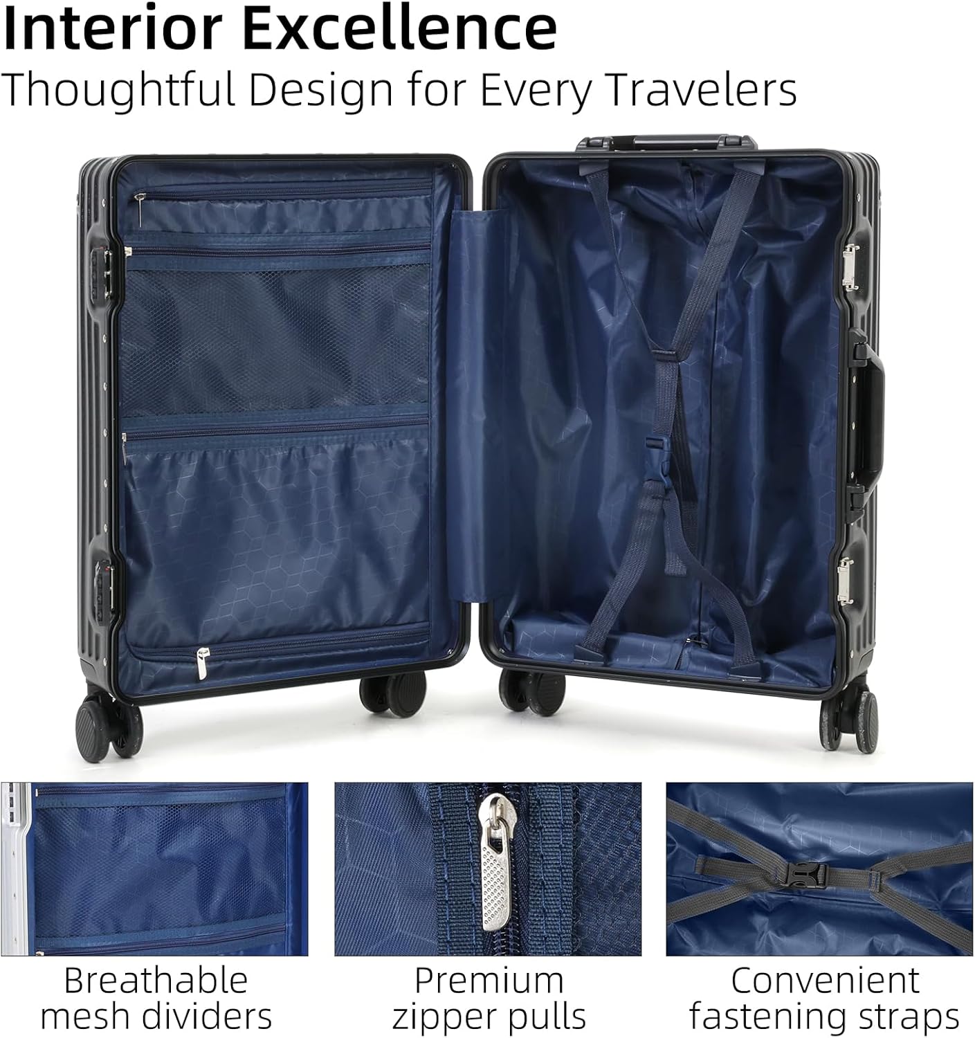 Aluminium Carry-On Luggage with TSA Lock and Silent Wheels