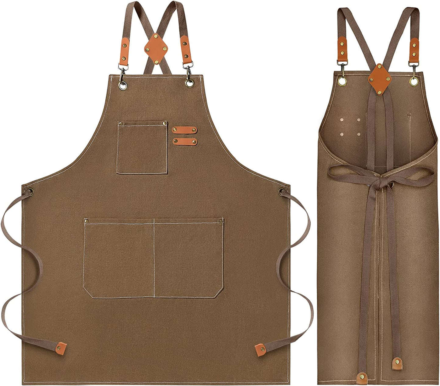 Durable Canvas Stain Resistant Apron with Pockets and Cross-Back Straps
