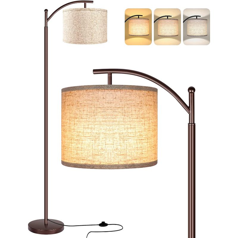 Industrial Metal Floor Lamp with 3 Color Temperature LED Bulb and White Shades