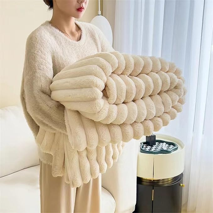 Double-Sided Plush Faux Rabbit Fur Throw Blanket