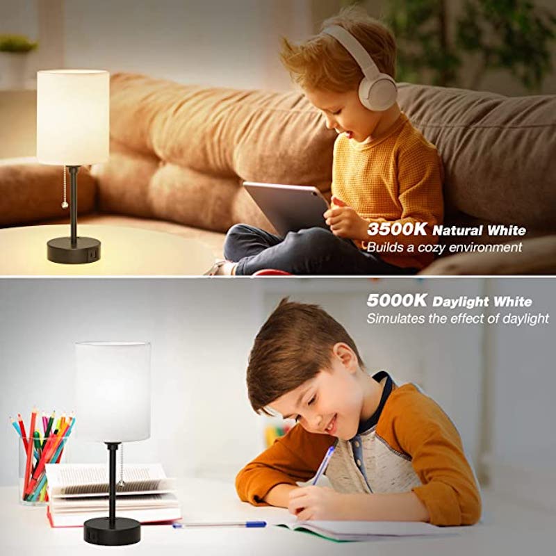 Elegant Linen Table Lamp with Smart Charging and Adjustable Color Temperatures