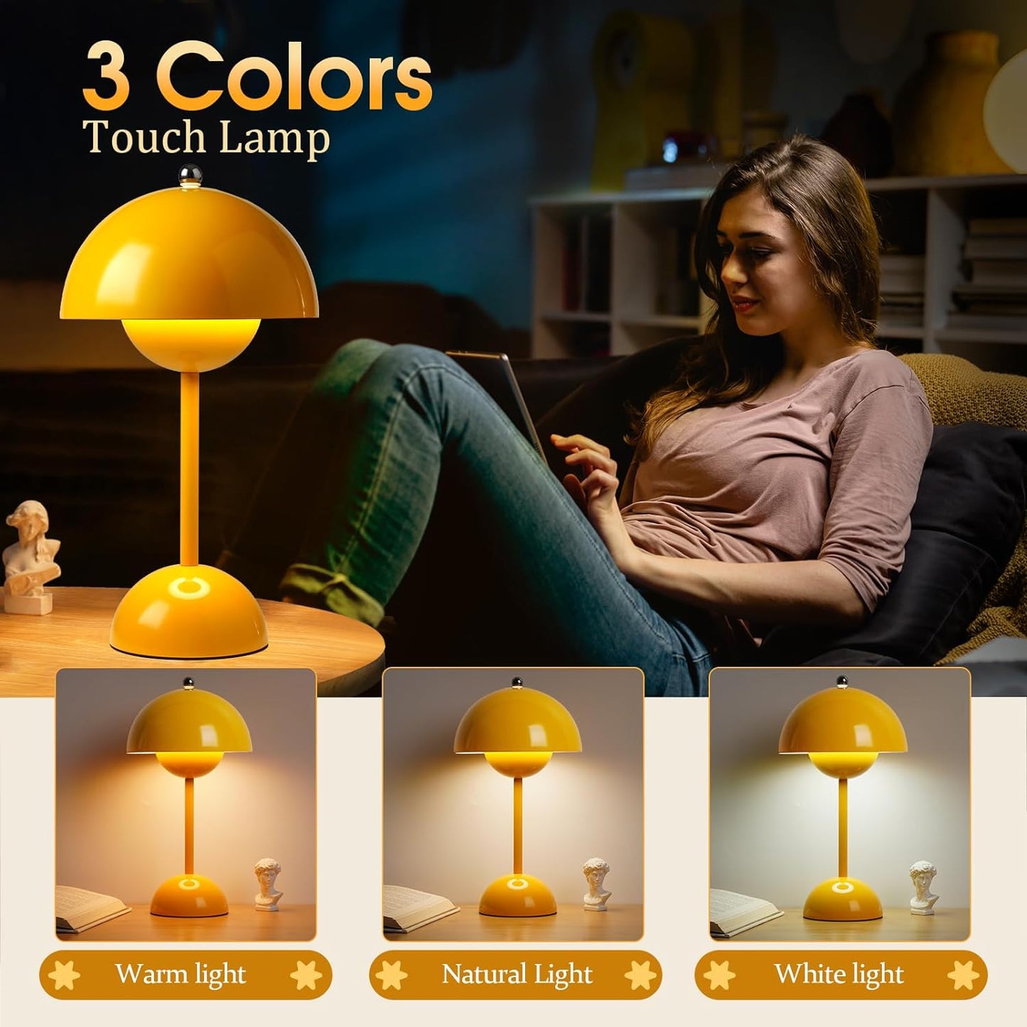 Rechargeable Mushroom Table Lamp with Touch Control - Minimalist Design