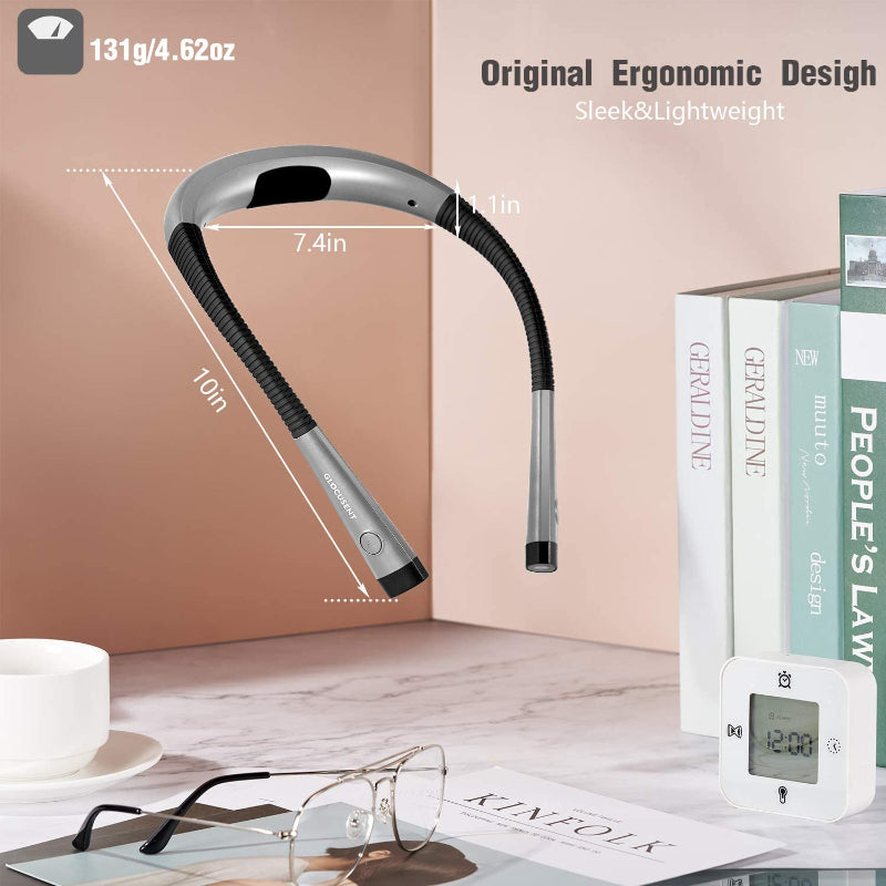 LED Neck Reading Lamp with Adjustable Arm, Rechargeable, 3 Color Modes, 6 Brightness Levels, Eye-Friendly Design