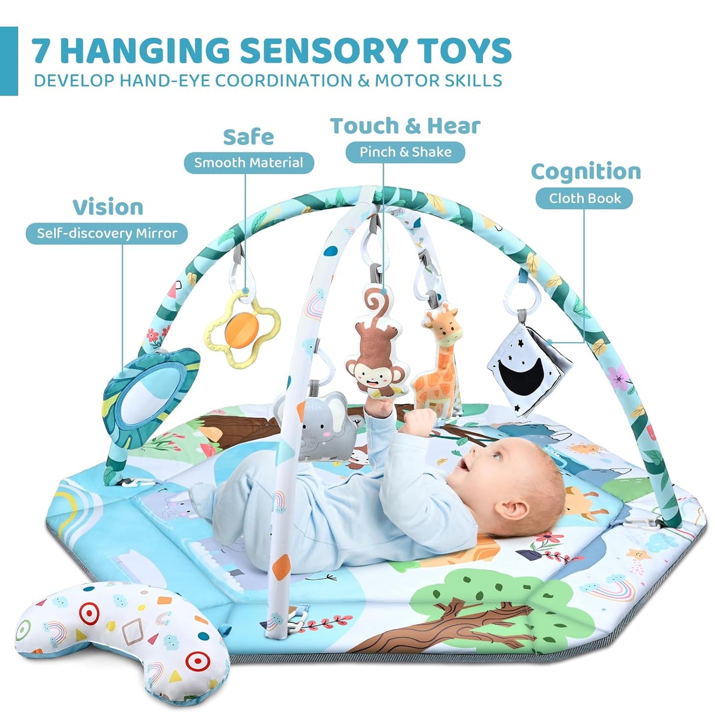 Multifunctional Baby Play Mat with Toy Arches and Detachable Toys