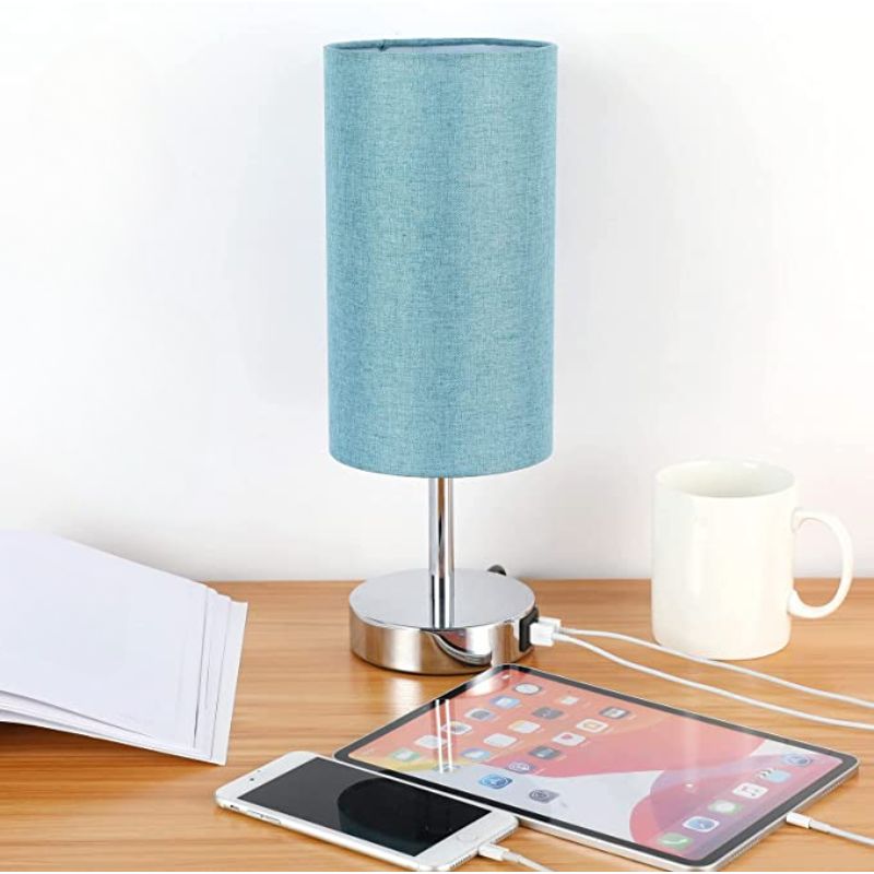 Touch-Control Dimmable USB Table Lamp with Linen Shade