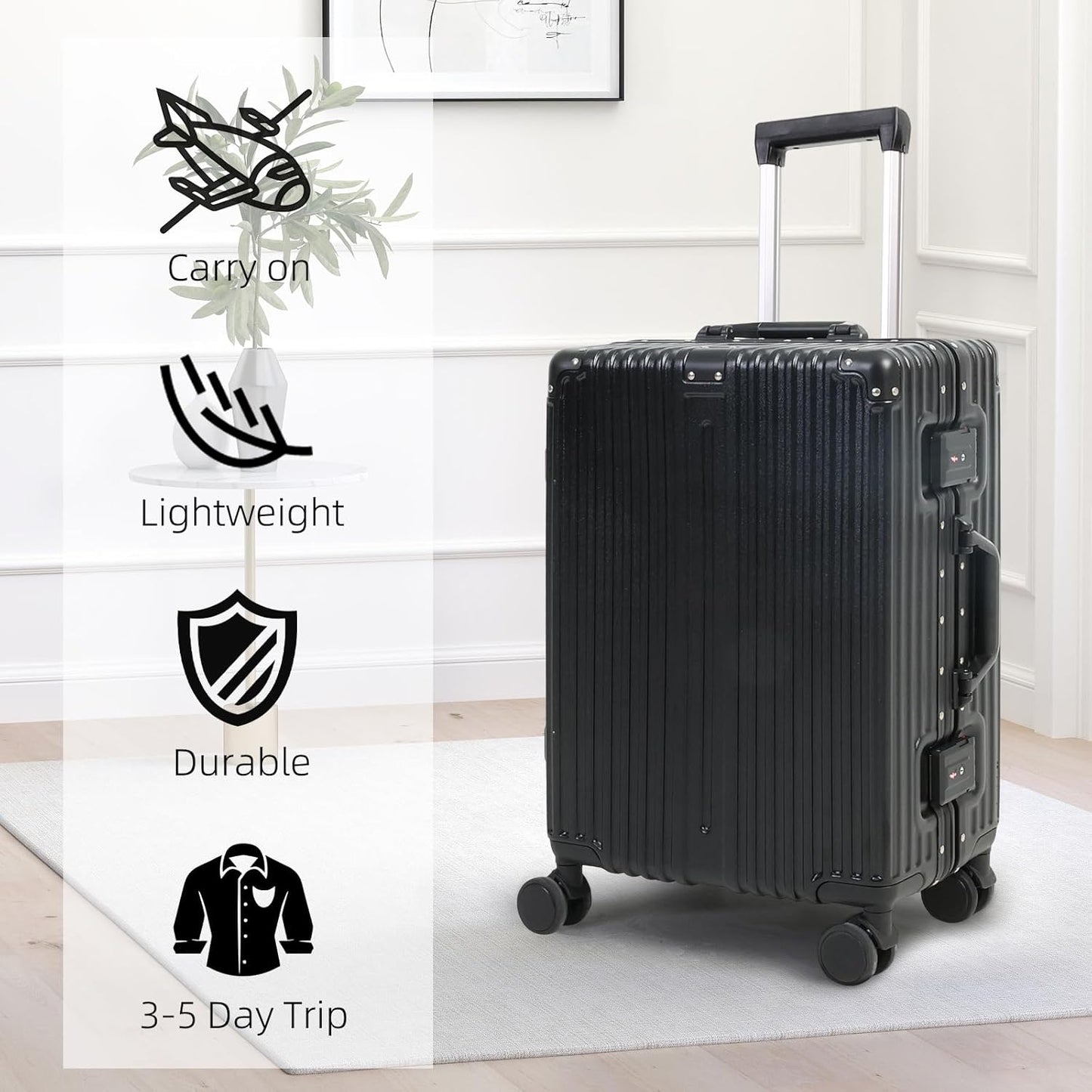 Aluminium Carry-On Luggage with TSA Lock and Silent Wheels