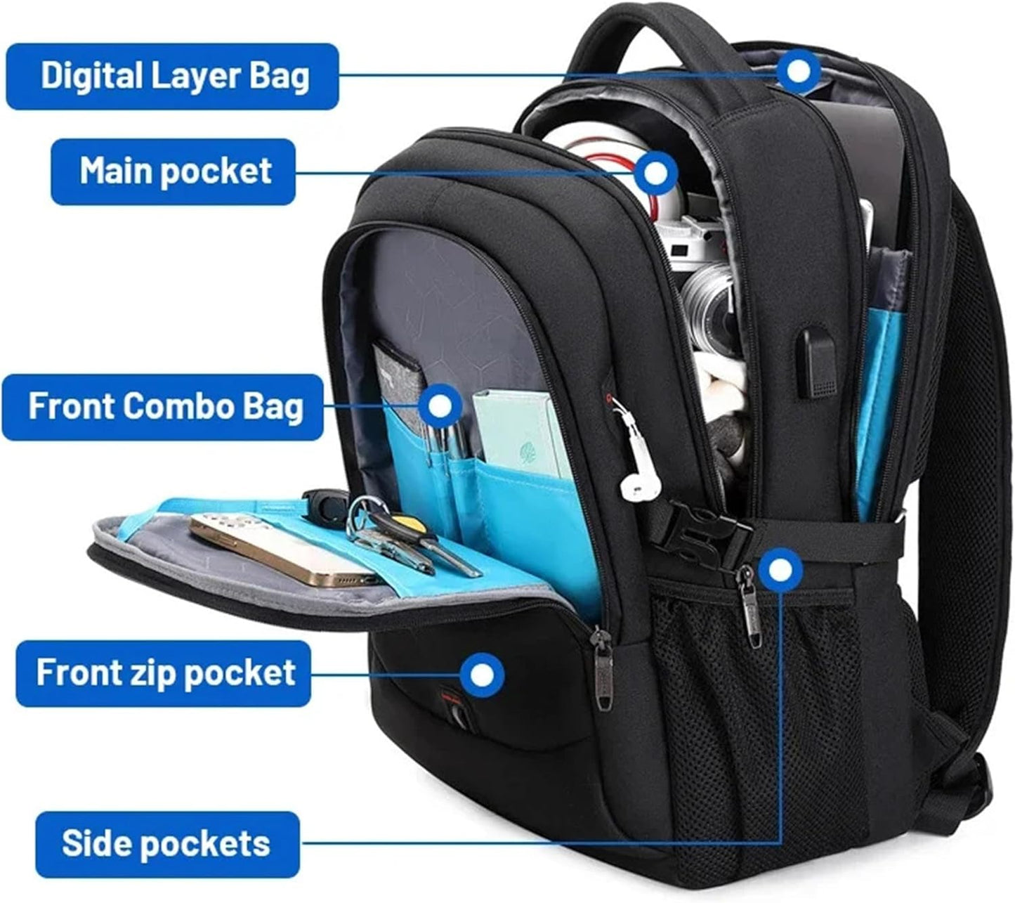 Waterproof Laptop Backpack with Organised Compartments for Travel and Work