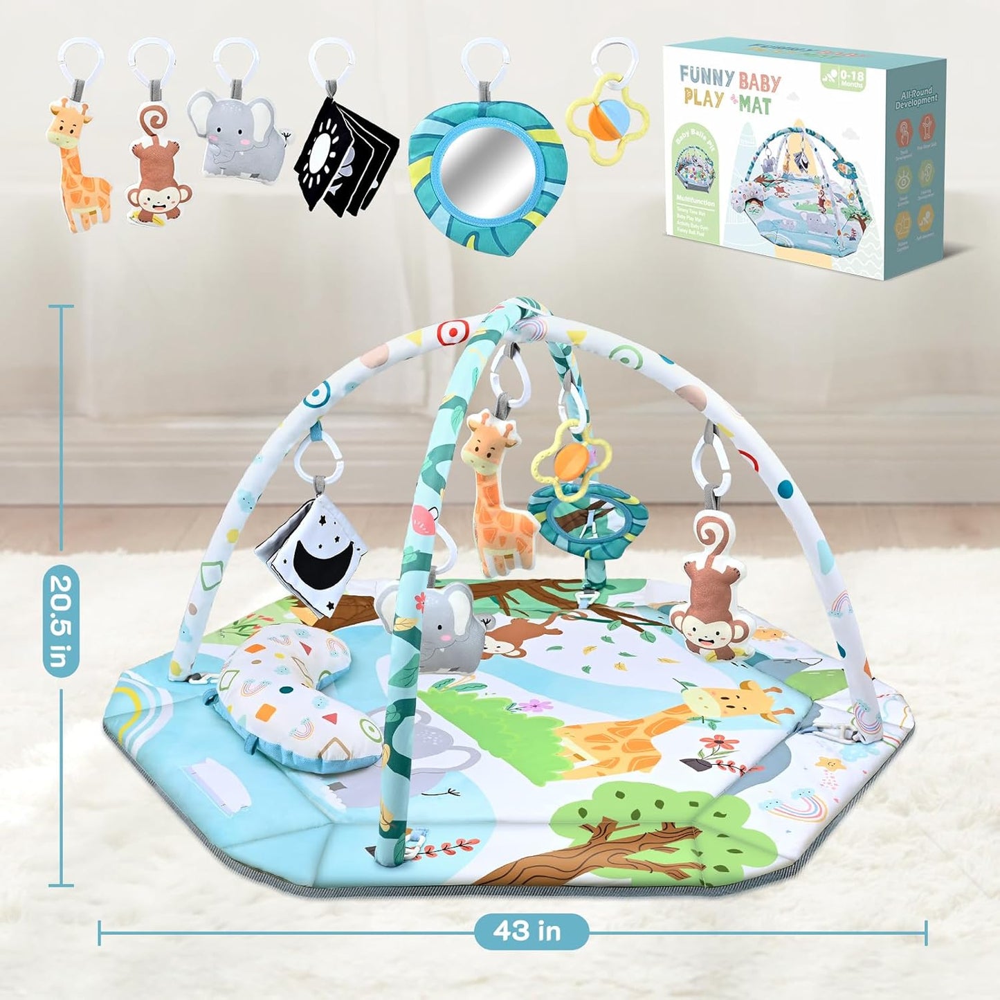 Multifunctional Baby Play Mat with Toy Arches and Detachable Toys