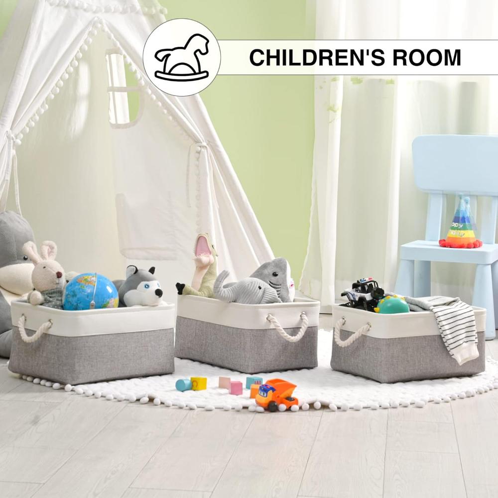 Foldable Cotton Linen Storage Basket with Rope Handles