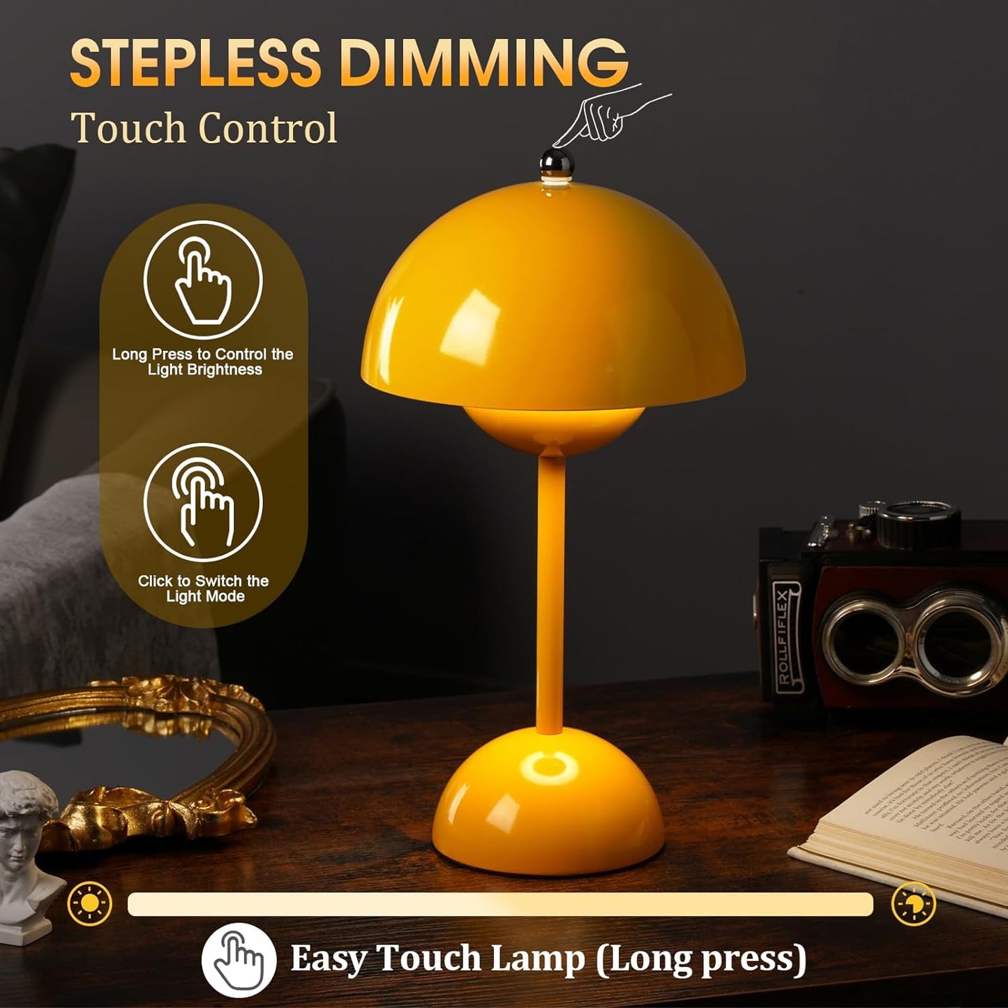 Rechargeable Mushroom Table Lamp with Touch Control - Minimalist Design