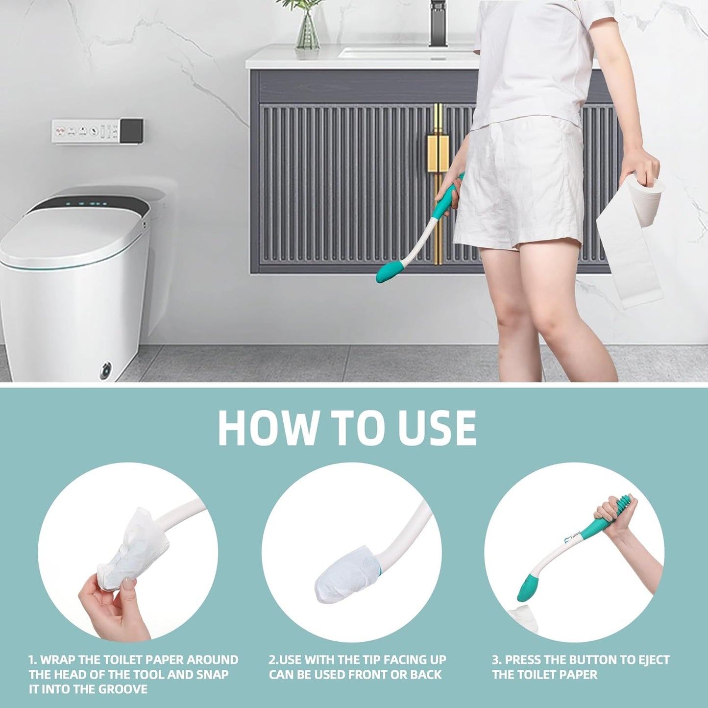 Ergonomic 15-Inch Toilet Aid Wiping Tool Set - 2pcs